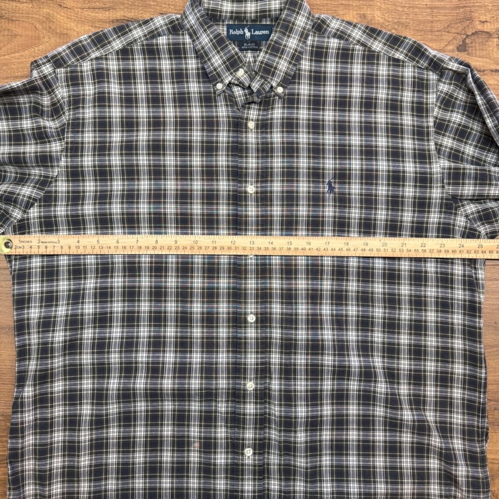 Polo Ralph Lauren Blake Men L Button Up Green Plaid Shirt Equestrian Preppy READ - Picture 5 of 6